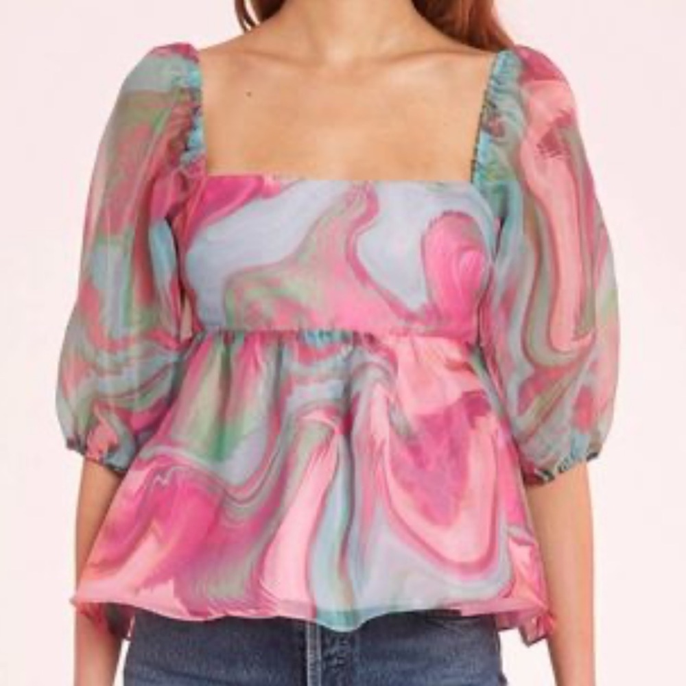 Amanda Uprichard Women’s Pink and Blue Costella Tie Dye Blouse Size M